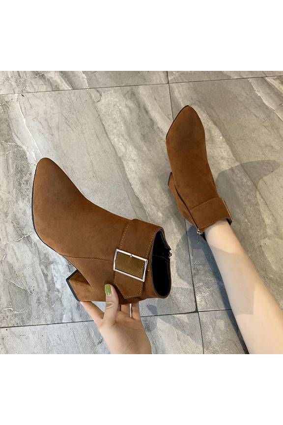 Tall Boots For Women Round Toe High Heel Walking Shoes Slip-On Brown Winter Boots