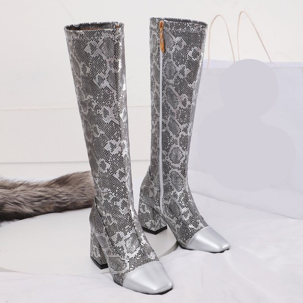 VKEKIEO Tall Boots For Women Square Toe High Heel Platform Shoes