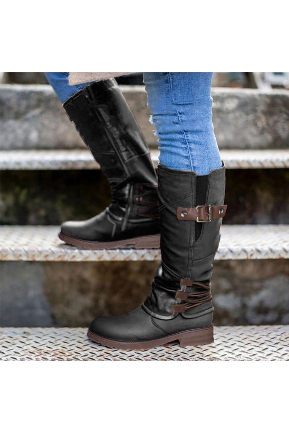 Thigh High Boots For Women Square Toe High Heel Heels Slip-On Black Winter Boots