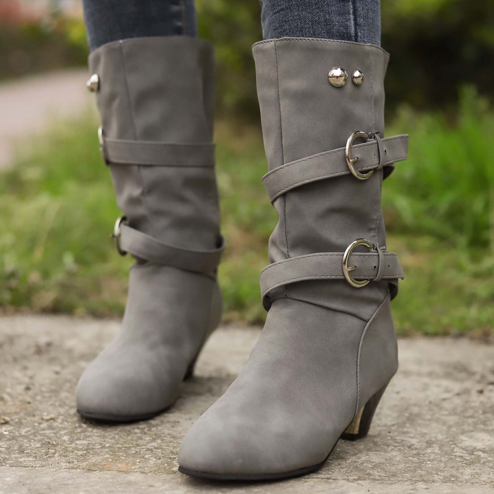 Thigh high clearance thick heel boots