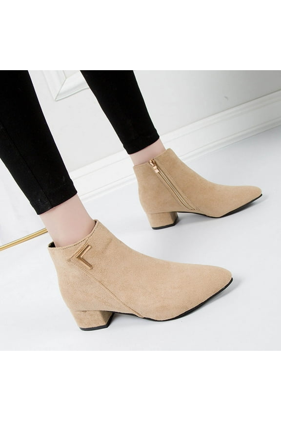 Thigh High Cowboy Boots For Women Round Toe Mid Heel Booties Ornamental Zipper Slip-On Beige Winter Boots