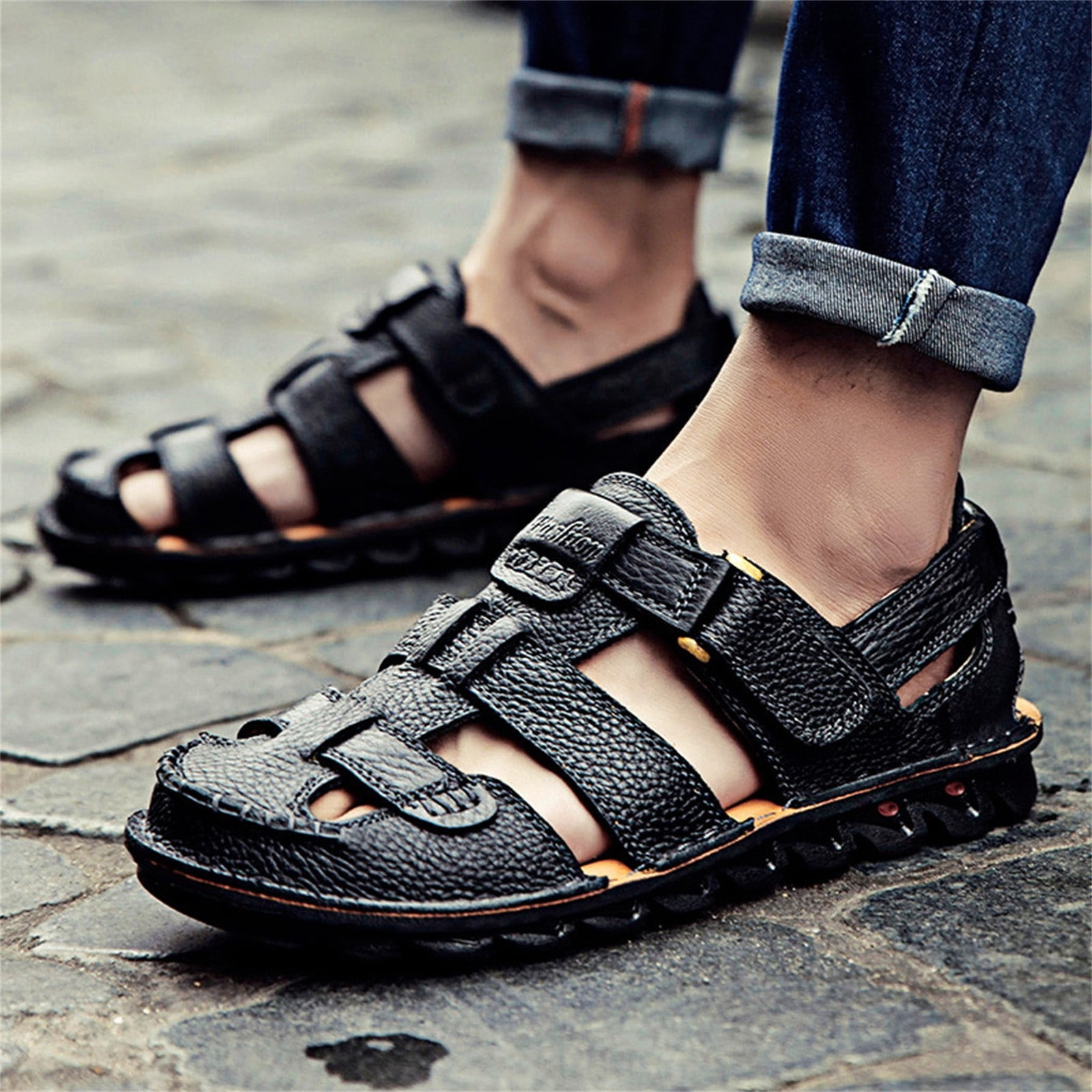 VKEKIEO Toe Ring Business Casual Shoes Men Flat Heel Platform
