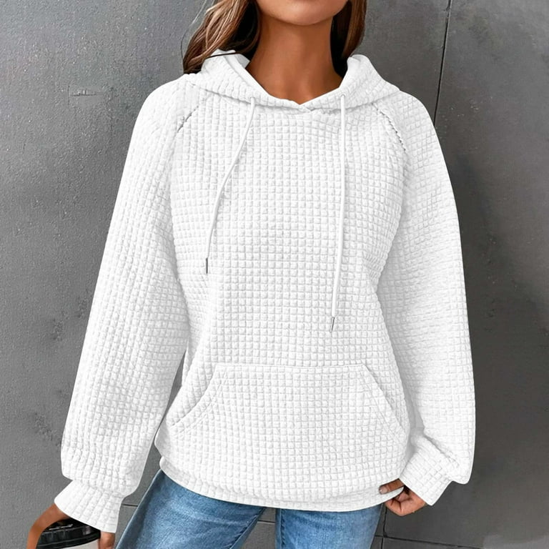 VKEKIEO Trendy Hoodies Neck Long Sleeve Solid Outdoor Activity White 48 Polyester 38 Rayon 11 Cotton 3 Spandex Womens Hoodies Plus Size