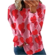 VKEKIEO Valentines Day Gifts Valentine's Day Women's Sweater Loose Casual Printing Long Sleeve Round Neck Shirt/shirt