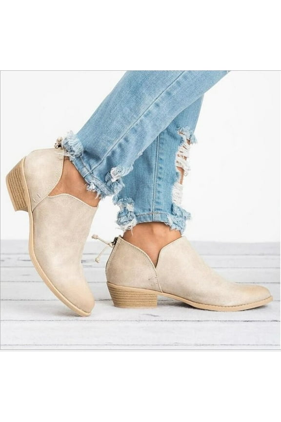 Womens Ankle Boots Peak Toe Mid Heel Booties Slingback Khaki