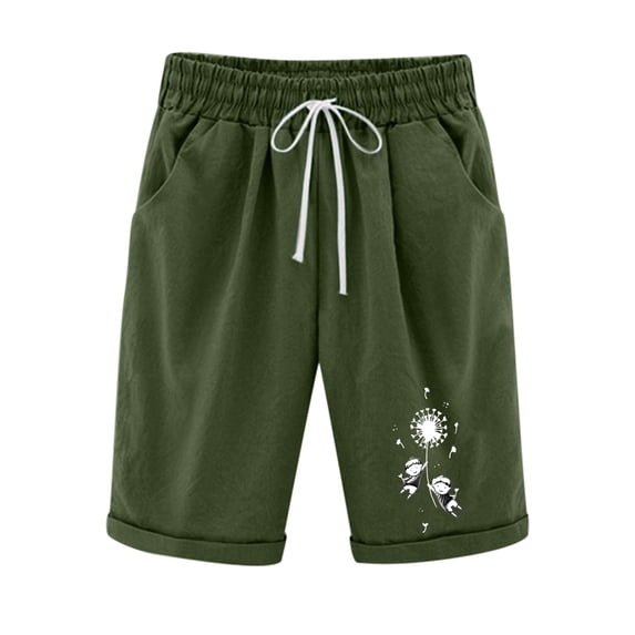 VKEKIEO Womens Athletic Shorts With Pockets Shorts Womens Shorts High Waist Rise Printed Army Green L