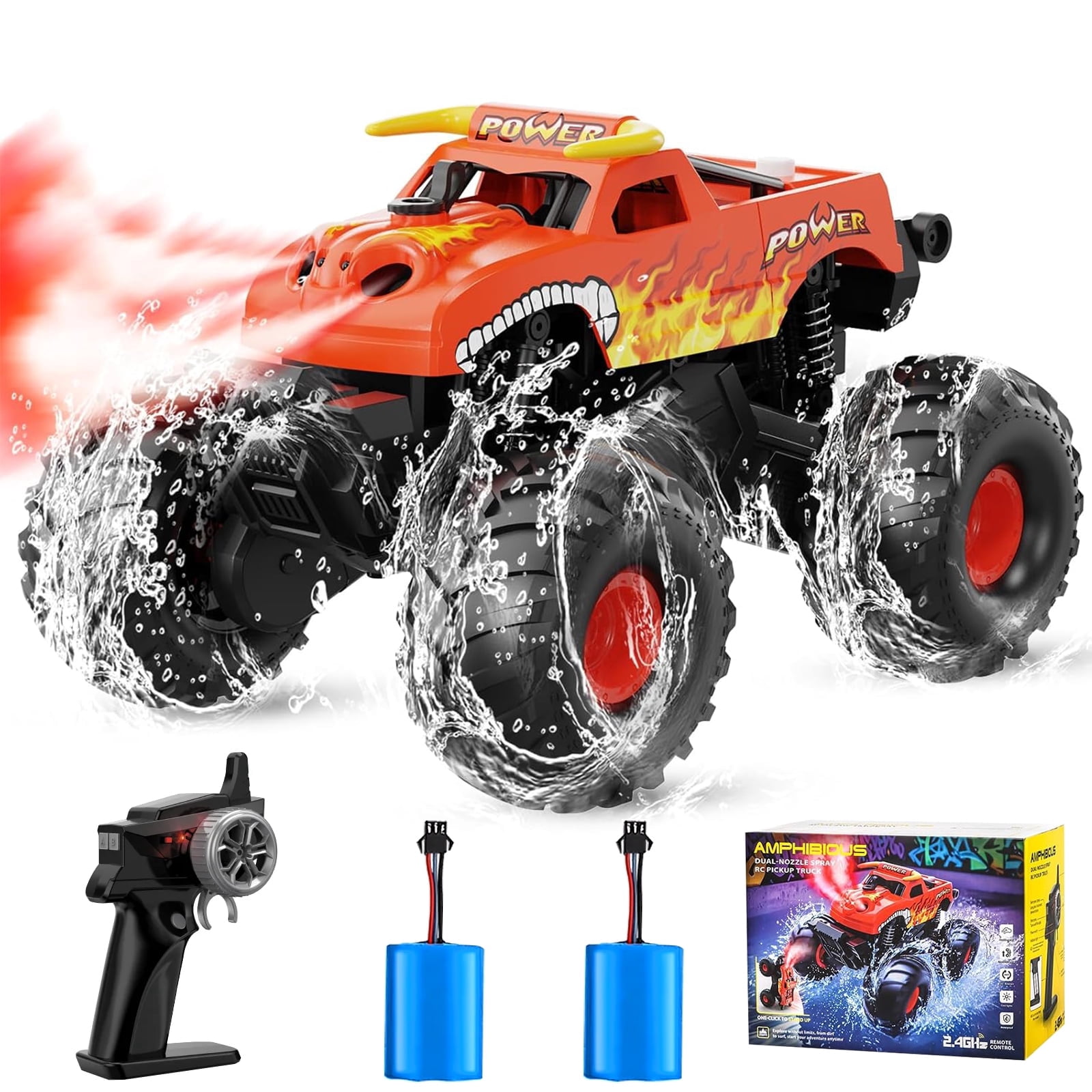 VKFVKF 1:16 Waterproof Remote Control Monster Truck - 4WD Amphibious All Terrain RC Car, Off-Road Toy Truck with Rechargeable Battery, Gift for Kids