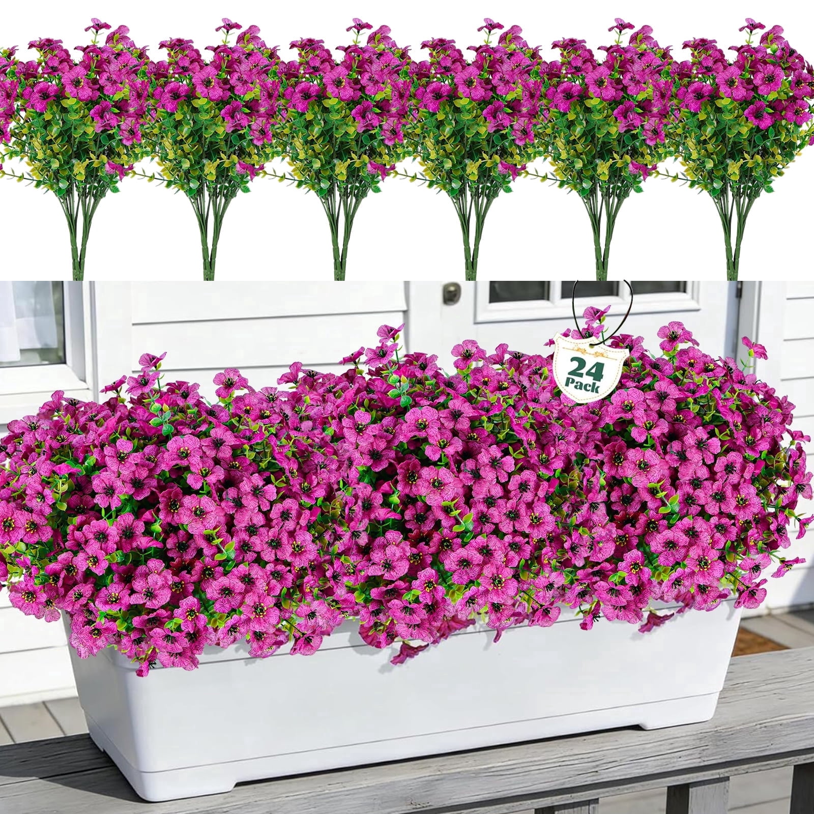 VKFVKF 24 Bundles Artificial Flowers for Outdoors UV Resistant Fake Plastic Plants