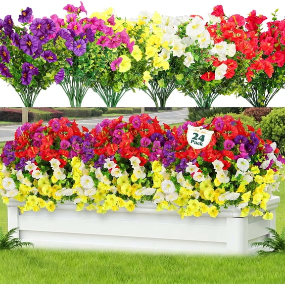 VKFVKF 24 Bundles Artificial Flowers for Outdoors