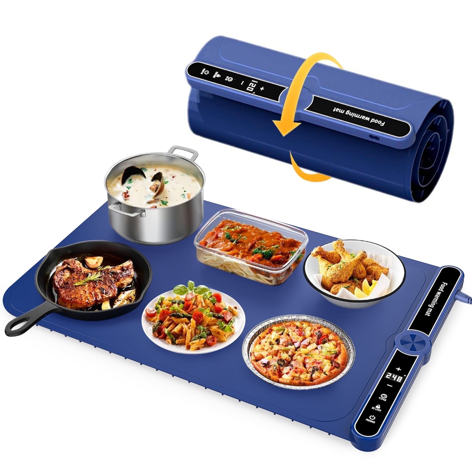 Warming Mat Homelove For Food - Fast Full Surface Electric Warming Tray With 7 Temp-Settings & 8H Timer, Portable Roll Up Food Warmer With Heat Insulation Pad For Gatherings Parties Buffet Food