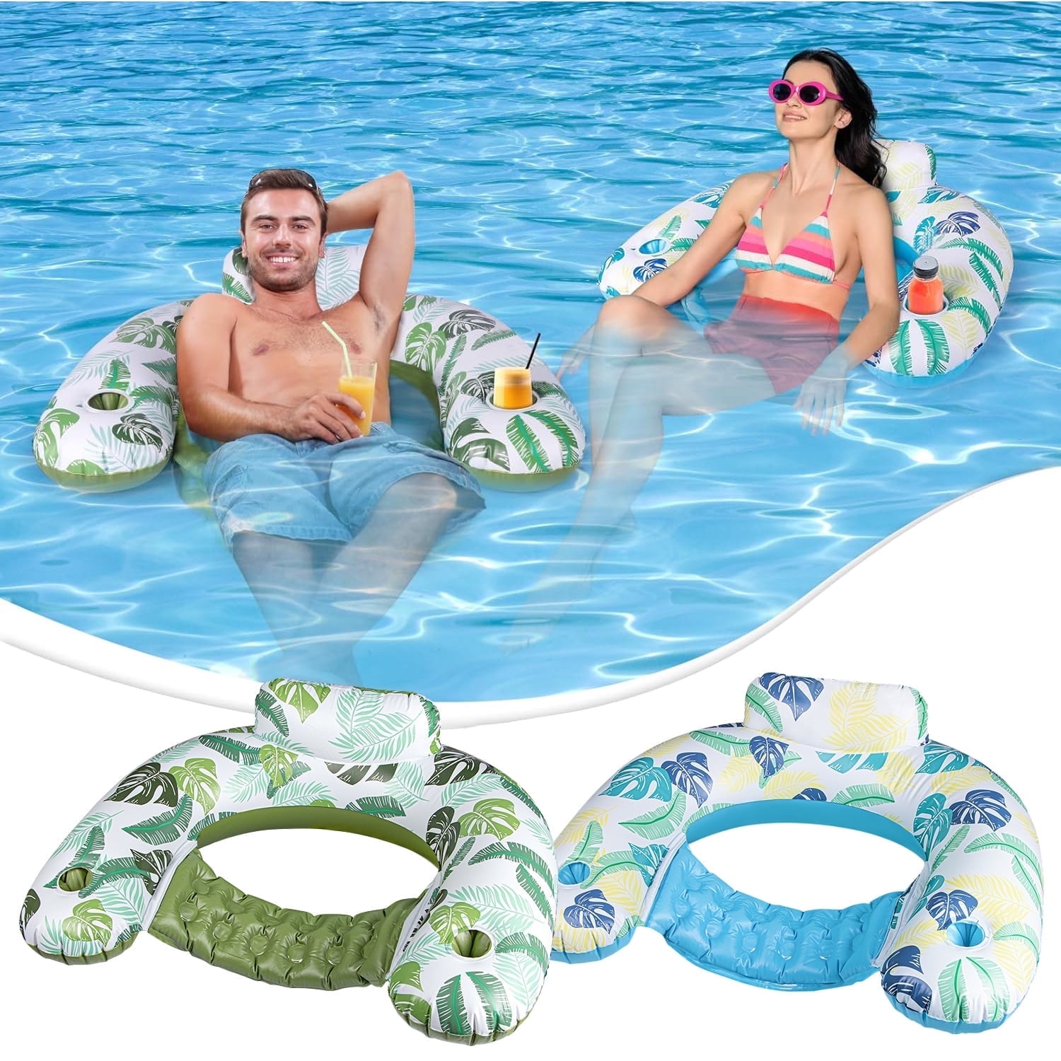 VKFVKF Inflatable Pool Float Chair,2Pack Pool Float Lounge,Pool Toy ...