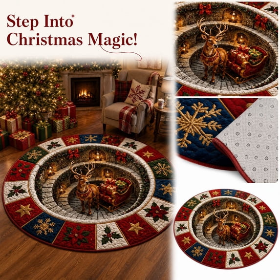 VKGPHLE Christmas 23.62 Inch 3D Optical Illusion Round Rug, Novelty Vortex Hole Floor Mat with Non‑Slip Backing, Washable Holiday Area Rug, Ideal for Entryway, Living Room and Bedroom