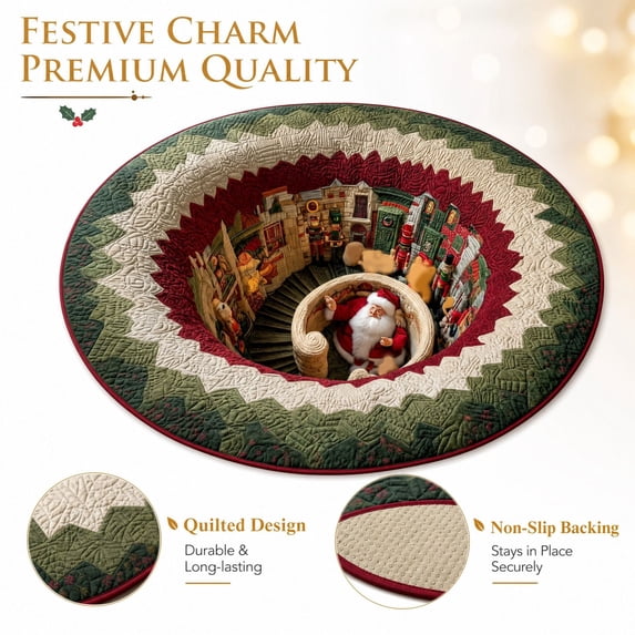 VKGPHLE Christmas 23.62 Inch 3D Optical Illusion Round Rug, Novelty Vortex Hole Floor Mat with Non‑Slip Backing, Washable Holiday Area Rug, Ideal for Entryway, Living Room and Bedroom