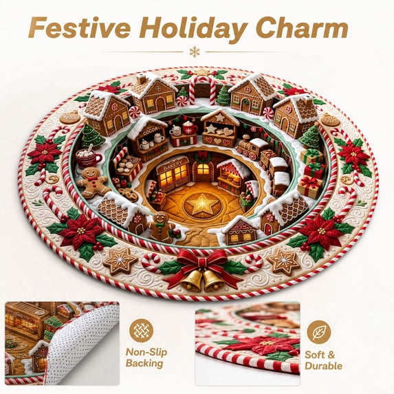 VKGPHLE Christmas 23.62 Inch 3D Optical Illusion Round Rug, Novelty Vortex Hole Floor Mat with Non‑Slip Backing, Washable Holiday Area Rug, Ideal for Entryway, Living Room and Bedroom