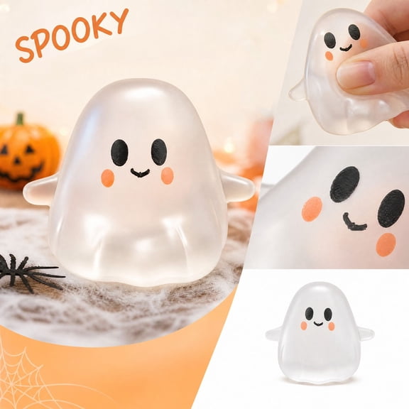 VKGPHLE Halloween Ghost Squishy Toy, Coconut Oil Filled Soft Gel Squeeze Ball, Cute Sensory Fidget Toy, Halloween Party Favor & Gift for Kids Adults