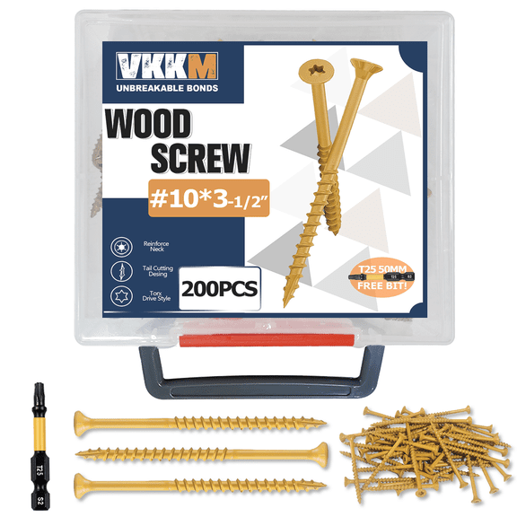 VKKM #8 #9 Multi-Scene Screws for Indoor Furniture Assembly, Outdoor Patio Repair, and Garden Structure Building, T25 Bit Included.