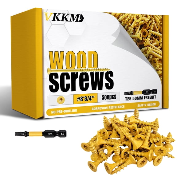 VKKM #8 #9 Wood Screws for Your Next Deck, Fence, Treehouse, or Furniture Building Project, with Free T25 Bit.