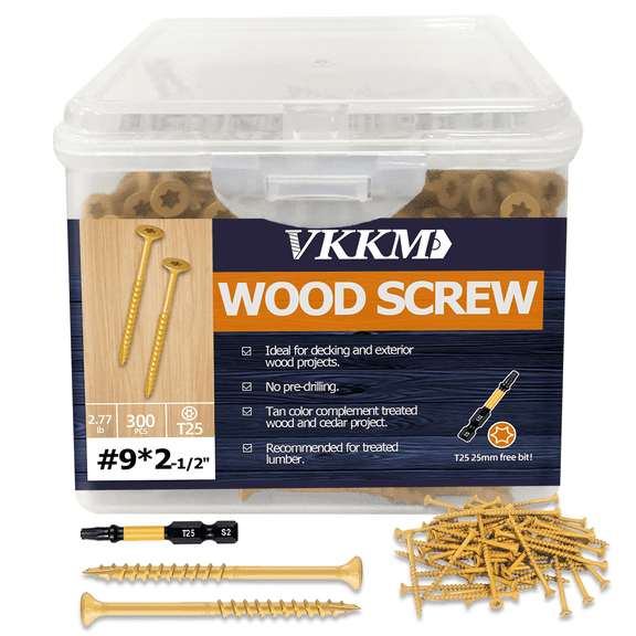 VKKM #9 and #10 Screws Perfect for Assembling a Swing Set or Building a Privacy Fence in Your Yard, Yellow Coated for Durability