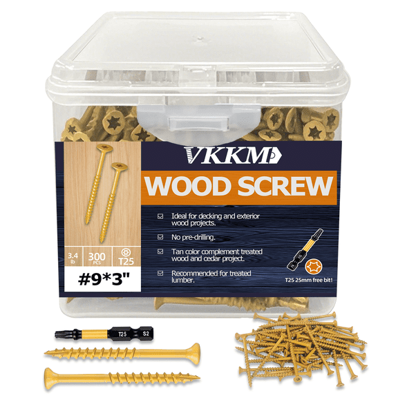 VKKM #9 and #10 Screws Perfect for Assembling a Swing Set or Building a Privacy Fence in Your Yard, Yellow Coated for Durability