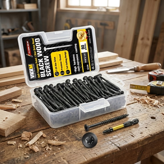 VKKM Black Torx Drive Wood Screws, Rust-Resistant Surface, Self-Drilling Anti-Split Fasteners for Outdoor Deck Fencing Furniture