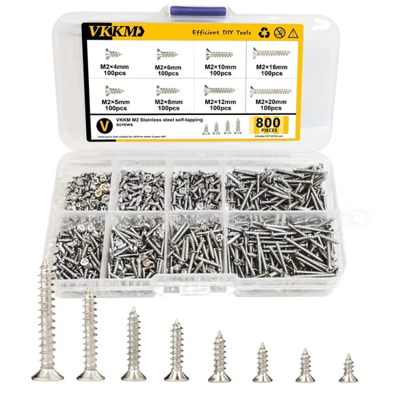 VKKM M2 Stainless Steel Self-Tapping Screw Set, 800 Pieces, the First Choice for Precision Instruments/ Model Assembly