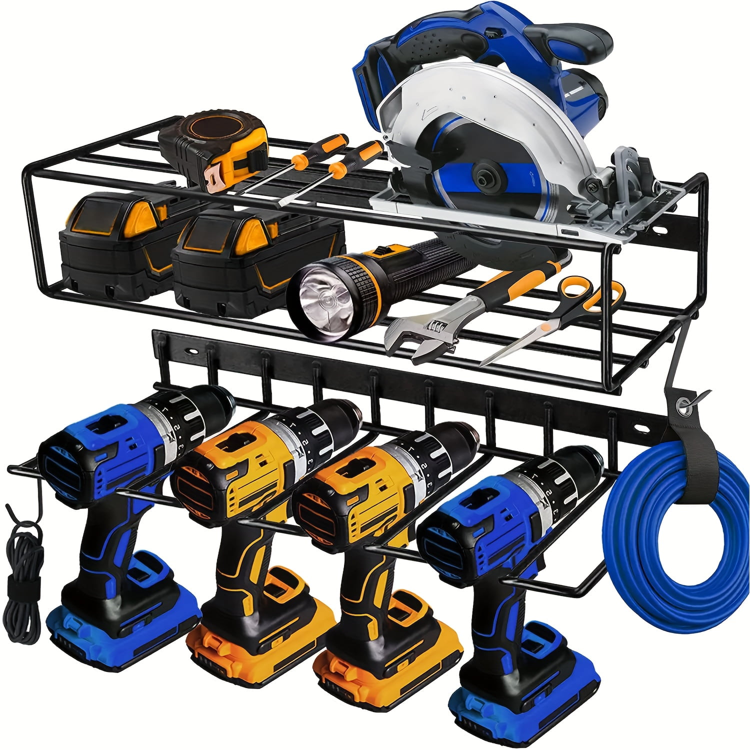 VKKM Two-Tier Heavy Duty Power Tool Organizer, Wall Mrdless Drill Hanger Storage Rack, Battery Tools Holder, Garage Shelfount, Co