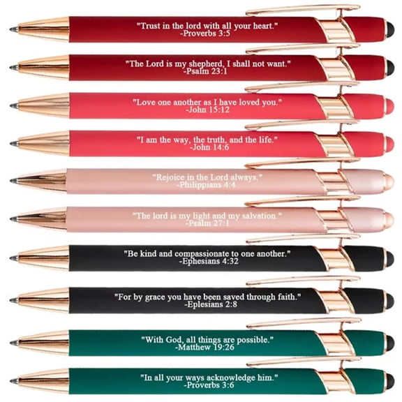 VKLU 10 Pcs Bible Verse Pens with Stylus Tip, Inspirational Christian Gifts for Women and Men, 1.0mm Medium Point Retractable Scripture Pens for Bible Study & Journaling, Assorted Colors