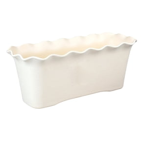 VKLU 12 Inch Rectangular Planter, Wavy Edge Plastic Window Box Flower Pot with Drainage Hole for Indoor Outdoor Herbs, Beige