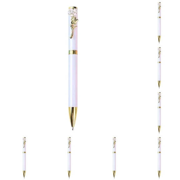 VKLU 12 Pack Bulk Metal Ballpoint Pens, Elegant Pearl Flower Executive Gift Pens, 12PC Wholesale Luxury Stationery Set, White