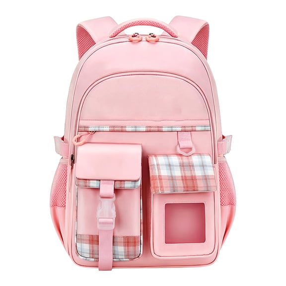 VKLU 16 Inch Backpack, Light Pink Dreamy Rainbow Bookbag with 180° Refrigerator Wide Open 14 Pockets, Ergonomic Elementary