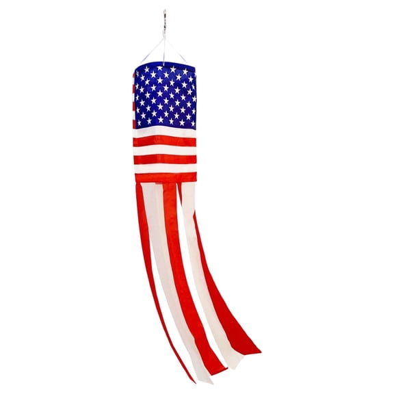 VKLU 1Pc 40 Inch Heavy Duty 210D Nylon American Flag Windsock, Densely Embroidered Stars Patriotic Wind Sock with Swivel Clip, Weather Resistant Decor for 4th of July & Memorial Day