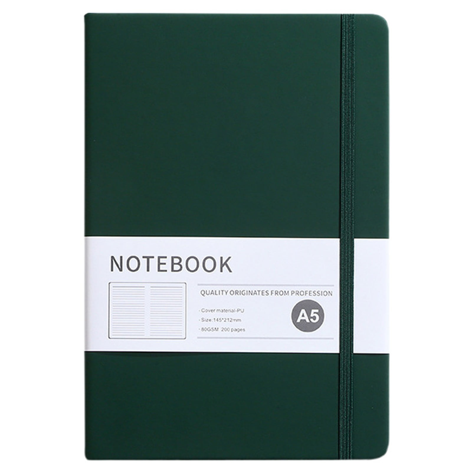 VKLU 1Pc A5 Journal Notebook, 100GSM Thick Paper Hardcover Journal for Writing, Premium Faux Leather Executive Notepad with Pen Loop and Elastic Band, College Ruled Office Supplies, Green