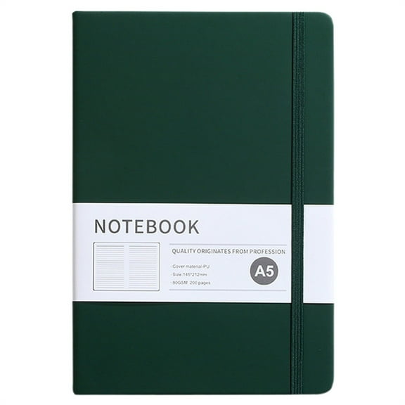 VKLU 1Pc A5 Journal Notebook, 100GSM Thick Paper Hardcover Journal for Writing, Premium Faux Leather Executive Notepad with Pen Loop and Elastic Band, College Ruled Office Supplies, Green