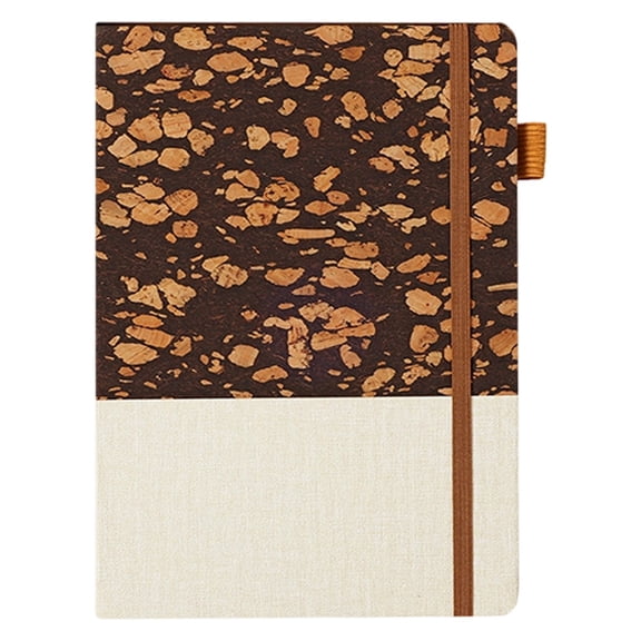 VKLU 1Pc Coffee 8.5" x 5.7" Cork and Faux Leather Patchwork Journal, Professional Hardcover Notebook with Elastic Band