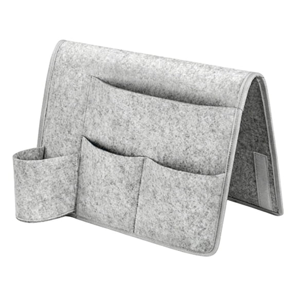VKLU 1Pc Gray Bedside Storage Pocket, 4-Compartment Nightstand Organizer for Tablets and Remotes, Soft Felt Bed Caddy for Apartment and Rental Homes