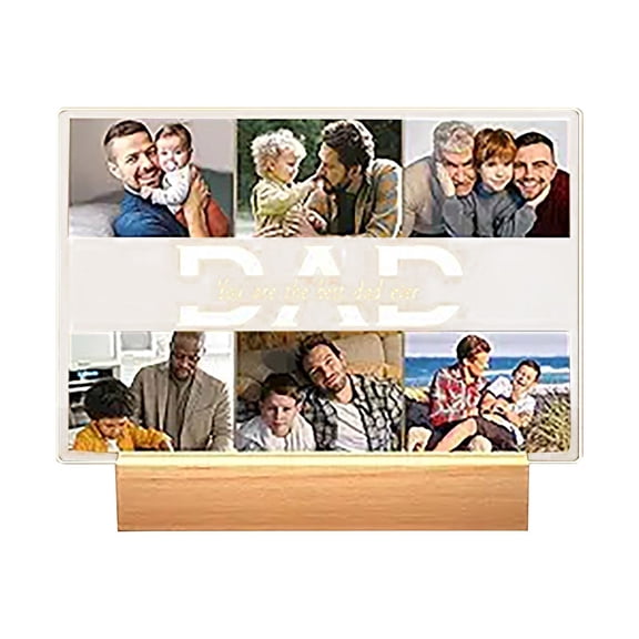 VKLU 1Pc Personalised Photo Night Light with Walnut Wood Base, Custom 3D Acrylic Photo Plaque 4.5mm Thick