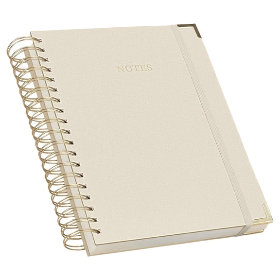 VKLU 1Pc Premium Spiral Notebook, Linen Hardcover Journal with Golden Edges, B5 Size 100gsm Thick Lined Paper, Executive Wirebound Notebook for Office & Home Business, Beige