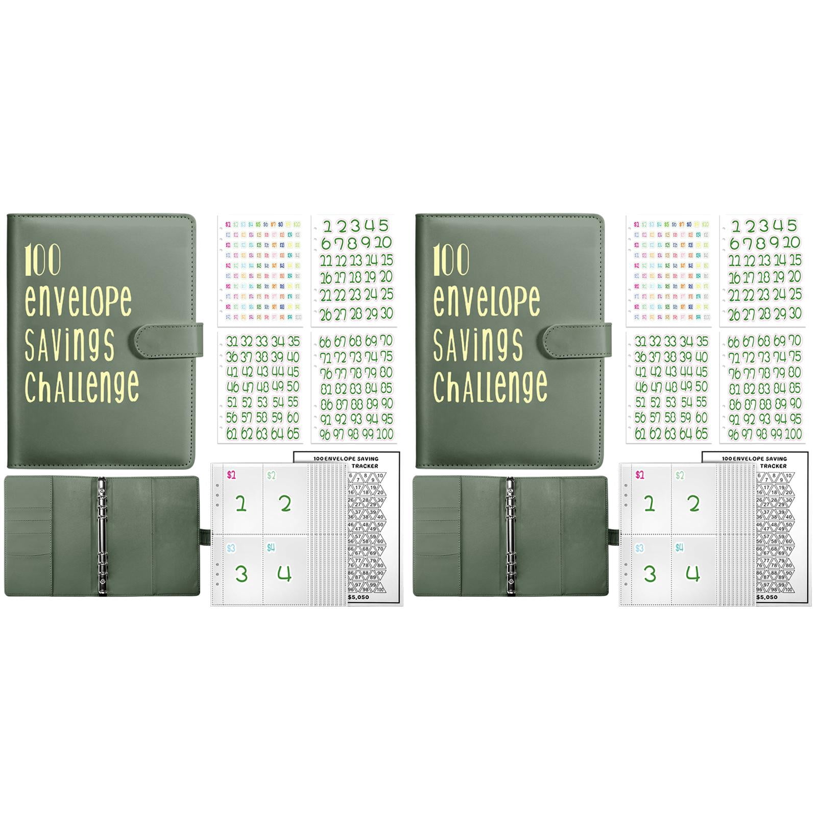 VKLU 2 Pack 100 Envelope Savings Challenge Binders for Couples, Professional A5 PU Leather Money Organizer Set for Household Budgeting and Financial Goals, Reusable Cash Envelope System for Two
