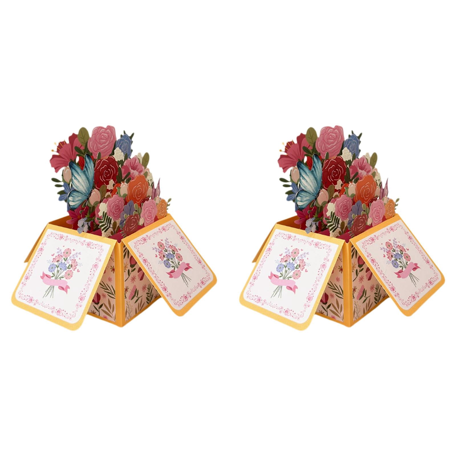 VKLU 2 Pack 3D Pop Up Flower Bouquet Cards with Butterfly, 3D Greeting Cards Assortment for Mother's Day, Birthday, Thank You, Thinking of You, Paper Flower Gifts for Women