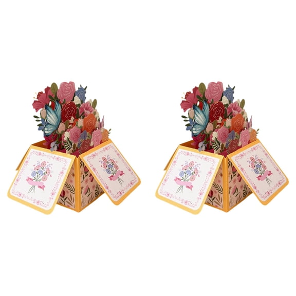 VKLU 2 Pack 3D Pop Up Flower Bouquet Cards with Butterfly, 3D Greeting Cards Assortment for Mother's Day, Birthday, Thank You, Thinking of You, Paper Flower Gifts for Women