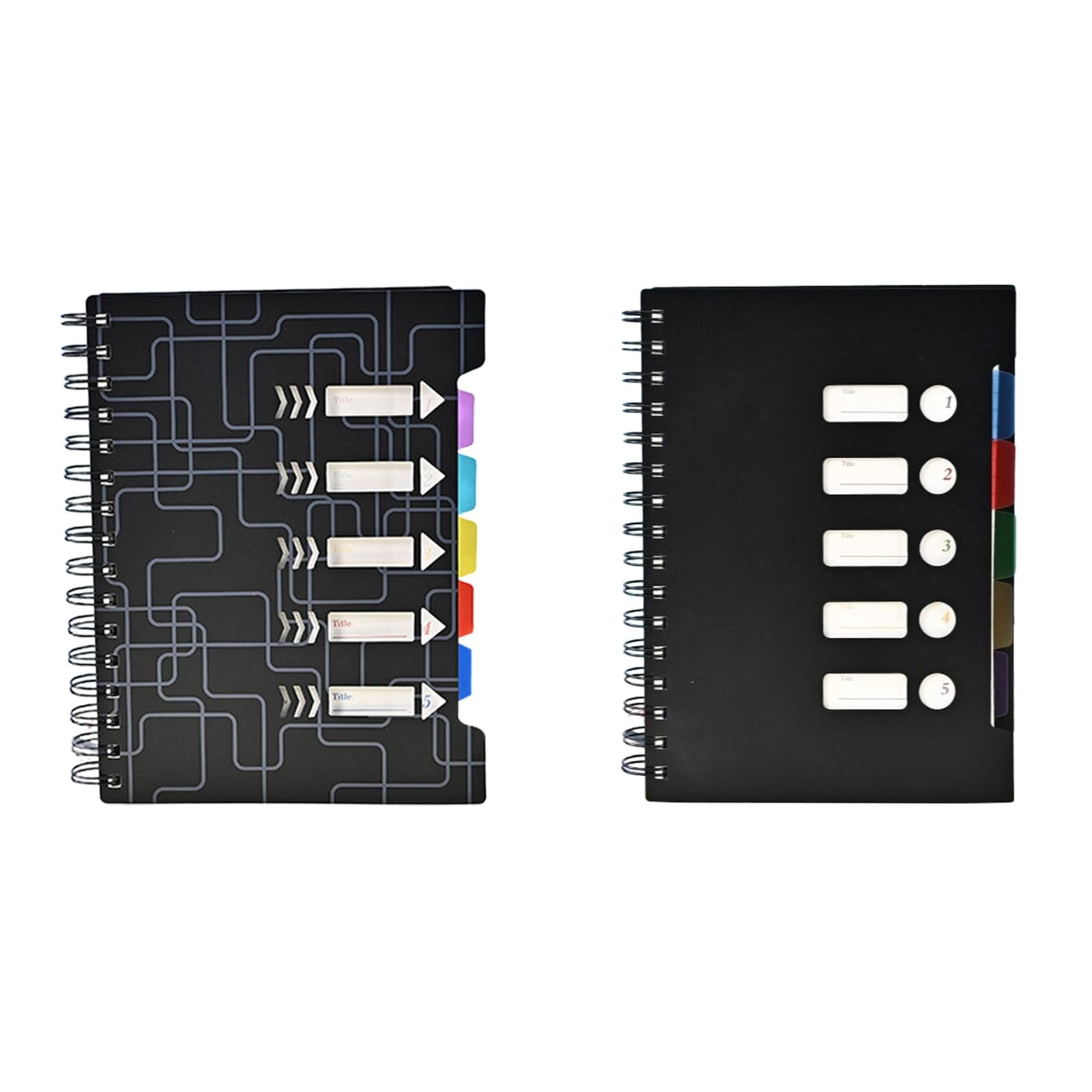 VKLU 2 Pack 5 Subject Spiral Notebooks A5, College Ruled Divider Journals with Color Tabs, Hardcover Office Project Organizers for Workspace & Meetings, 600 Pages Total, Assorted Black