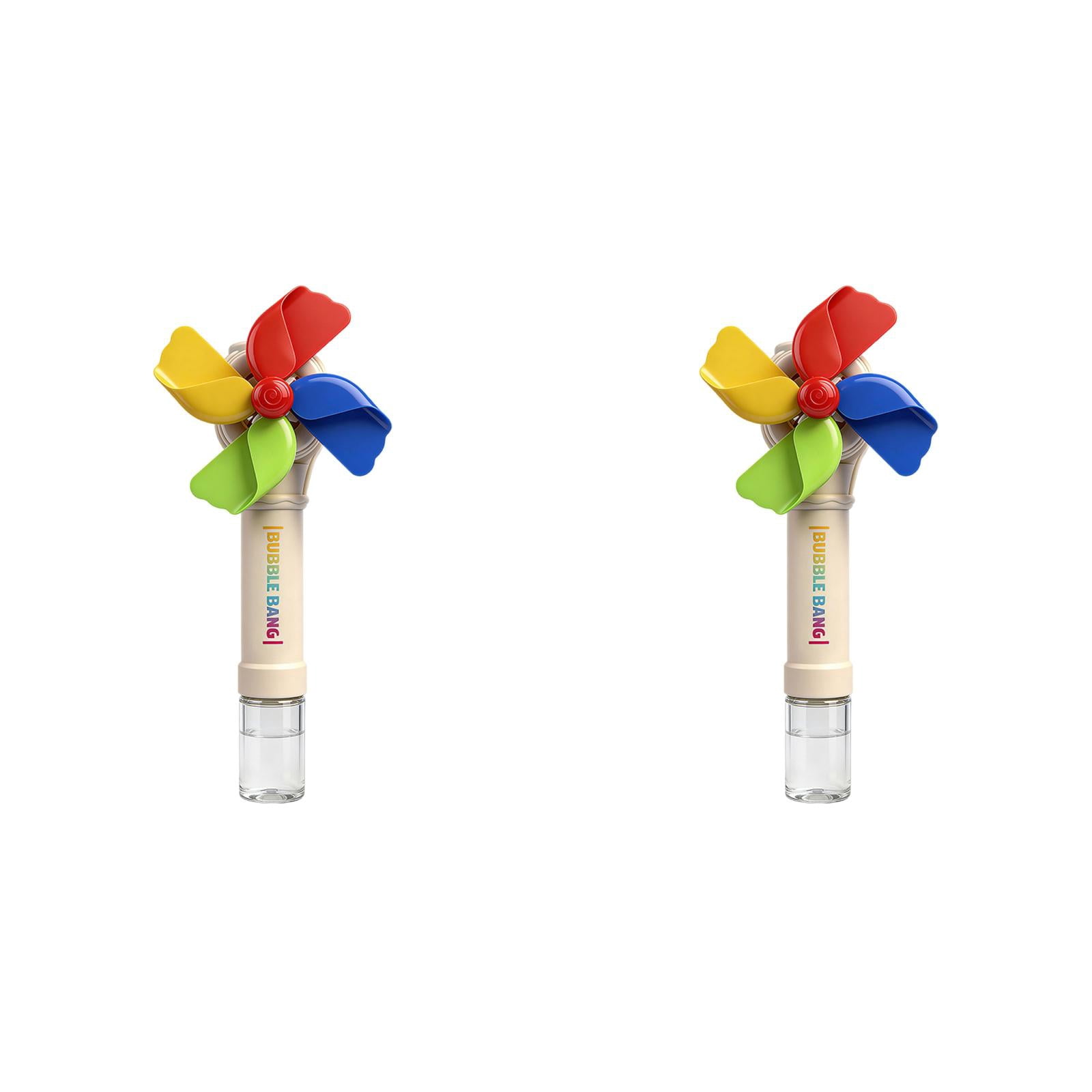 VKLU 2 Pack Windmill Bubble Machine Set, USB Rechargeable Bubble Blower with Colorful Lights, Leak-Proof Handheld Bubble Wand for Outdoor