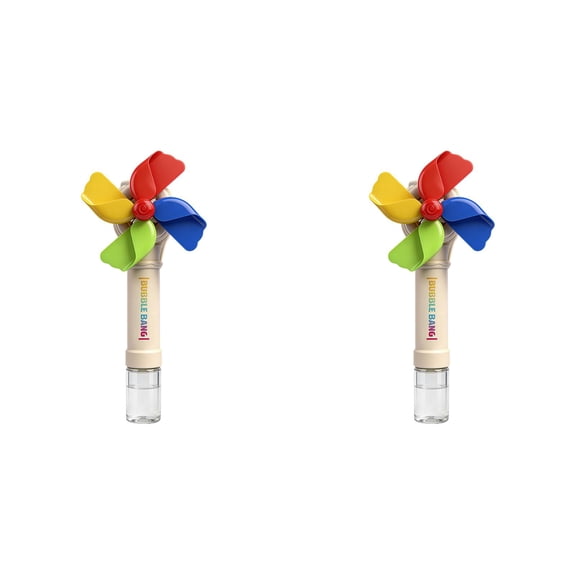 VKLU 2 Pack Windmill Bubble Machine Set, USB Rechargeable Bubble Blower with Colorful Lights, Leak-Proof Handheld Bubble Wand for Outdoor