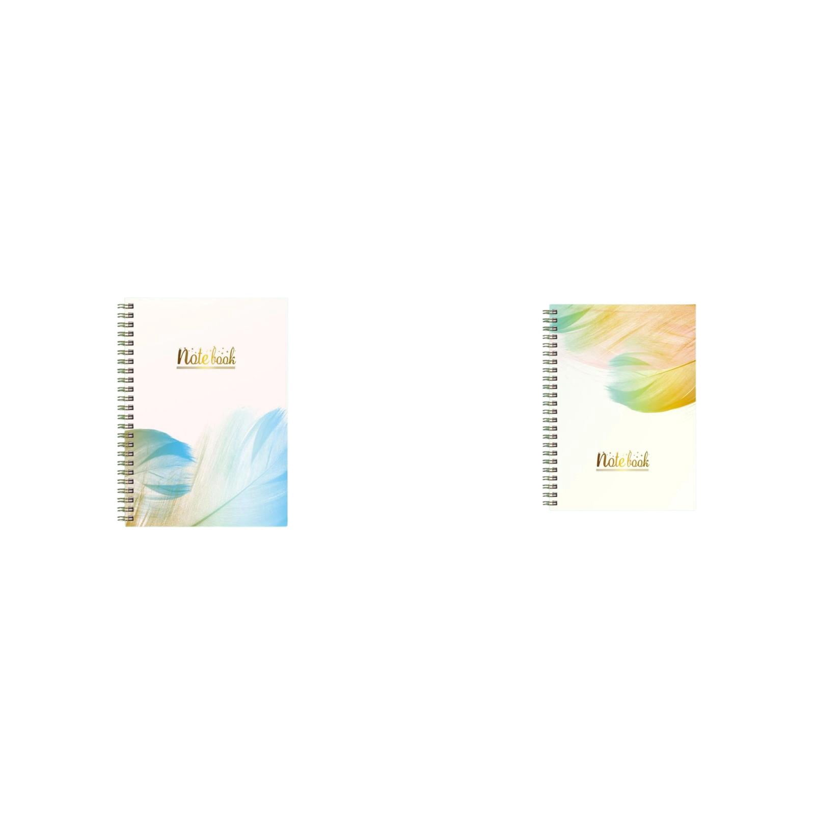 VKLU 2 Pcs A5 Spiral Notebooks, Feather Patterned Lined Journal Set, Assorted Elegant Designs for Office Supplies and Personal Diary, Smooth Writing Wirebound Notepad Bundle