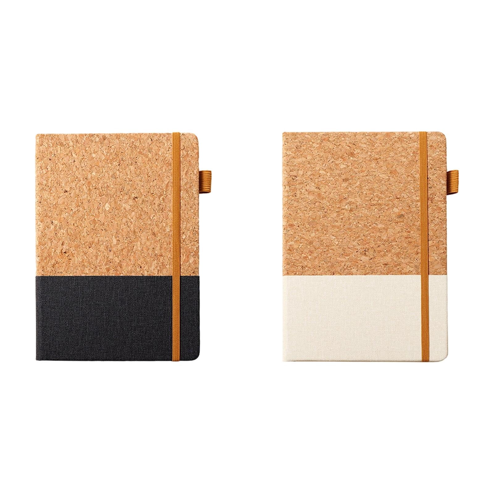 VKLU 2 Pcs Cork and Leather Patchwork Journals, 8.5" x 5.7" Hardcover Notebook Set, for Coffee Shop Coffee Shop, Black and Beige