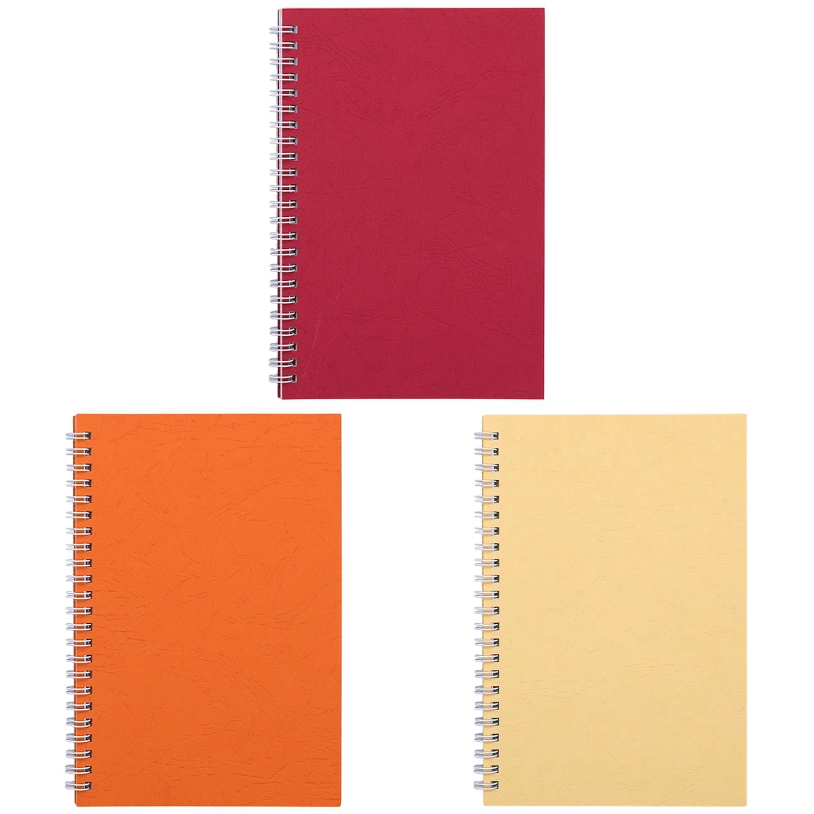 VKLU 3 Pcs A5 Spiral Notebook, Sustainable Leather Grain Cover, Recyclable Double Spiral Journal, B