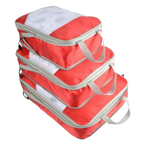 VKLU 3 Set Compression Packing Cubes, Luggage Organizers, 600D Ripstop Nylon Travel Bags for Family Vacations, Red