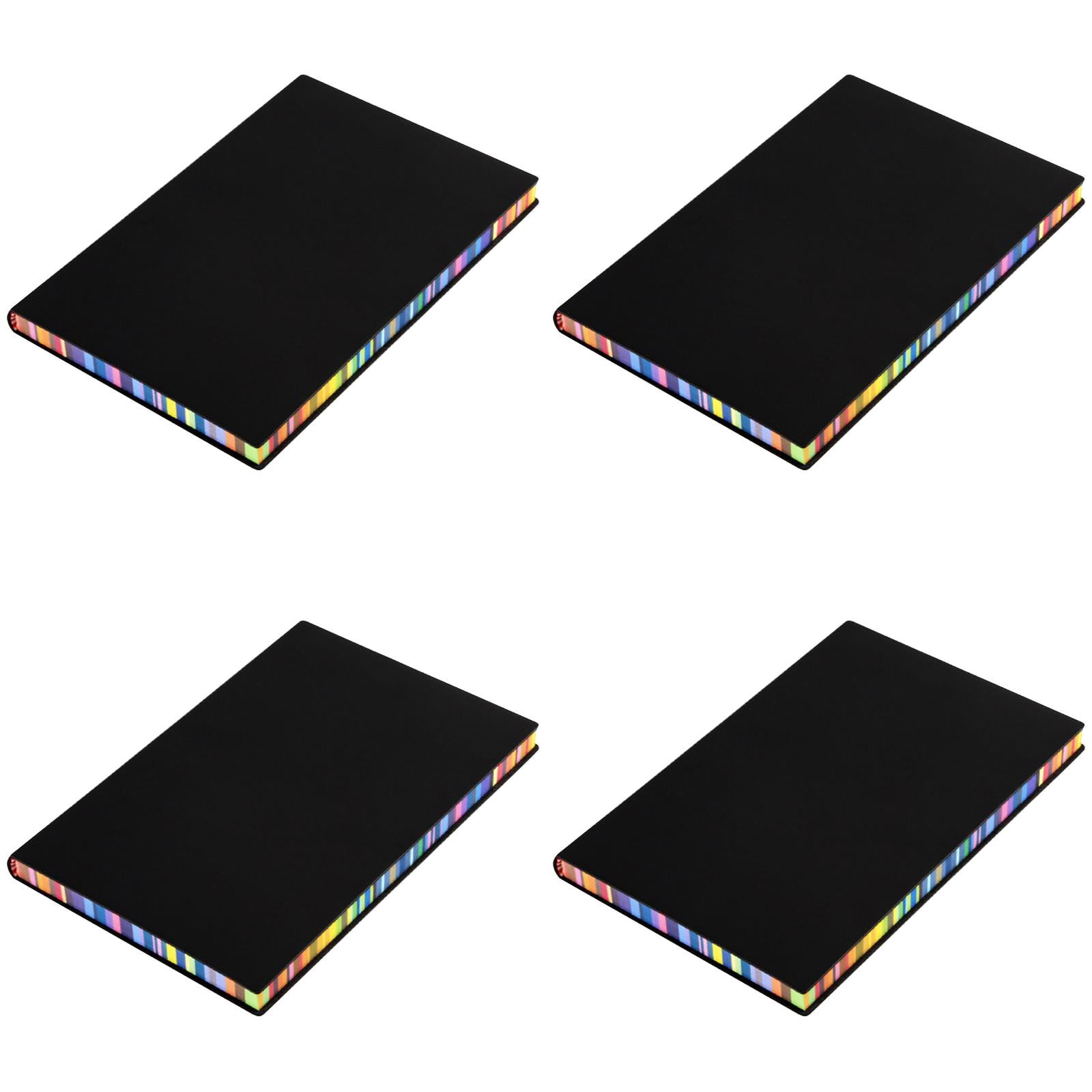VKLU 4 Pack Bulk A5 Notebooks, Rainbow Gilded Edge Journal, Hardcover PU Leather Writing Notepad for Professional Meetings, Black