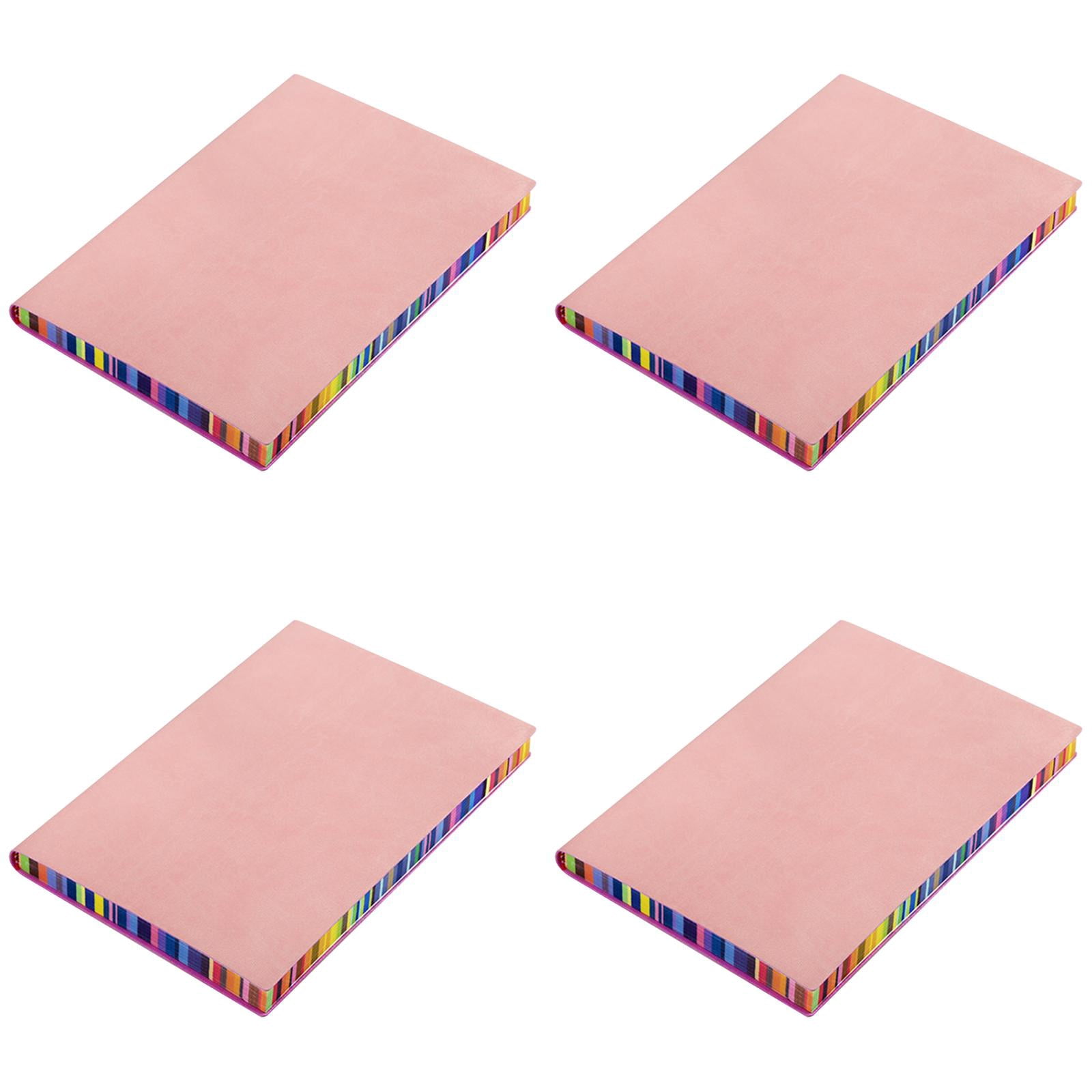 VKLU 4 Pack Bulk A5 Notebooks, Rainbow Gilded Edge Journal, Hardcover PU Leather Writing Notepad for Professional Meetings, Pink