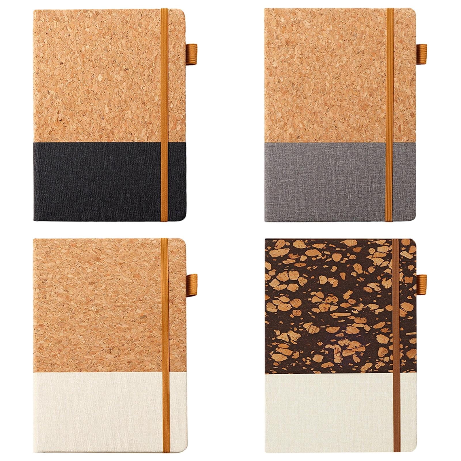 VKLU 4 Pack Cork and Leather Patchwork Journals, 8.5" x 5.7" Hardcover Notebook Set for Academic Year Planning and Professional Organizing, All Colors